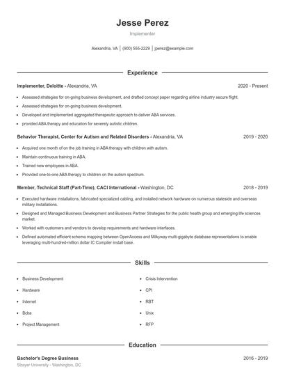 Implementer Resume