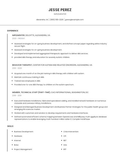 Implementer Resume