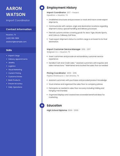 Import Coordinator Resume