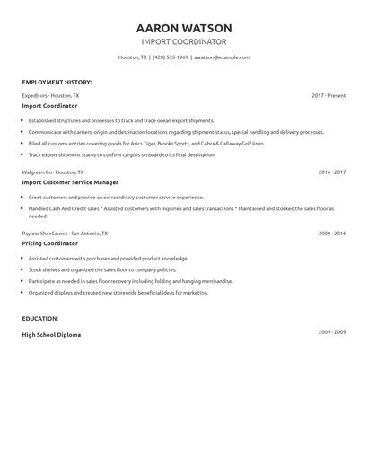 Import Coordinator Resume