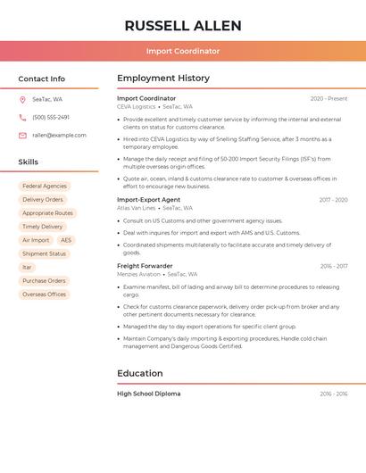 Import Coordinator Resume