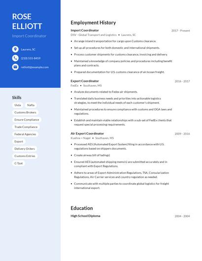 Import Coordinator Resume