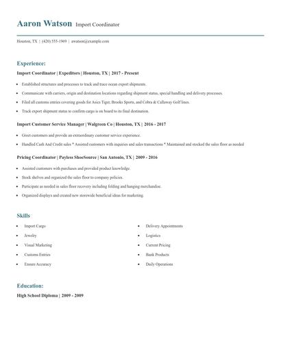 Import Coordinator Resume