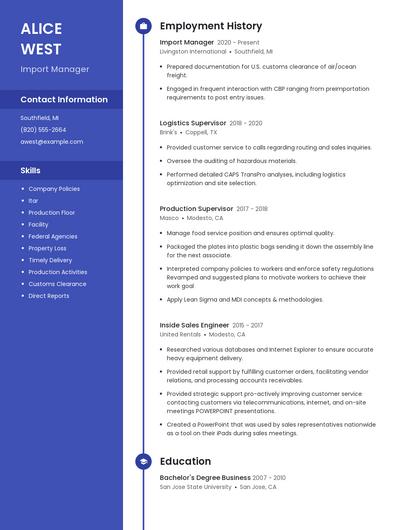 Import Manager Resume
