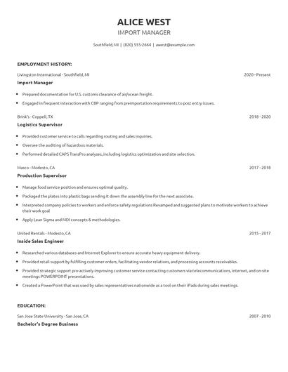 Import Manager Resume