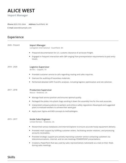 Import Manager Resume
