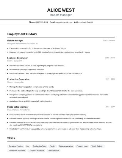 Import Manager Resume