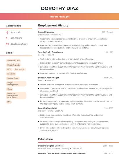 Import Manager Resume