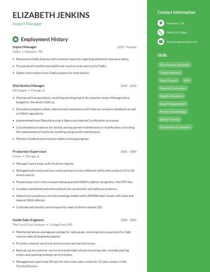 Import Manager Resume