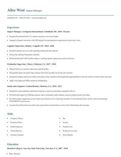 Import Manager Resume
