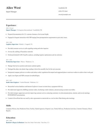 Import Manager Resume