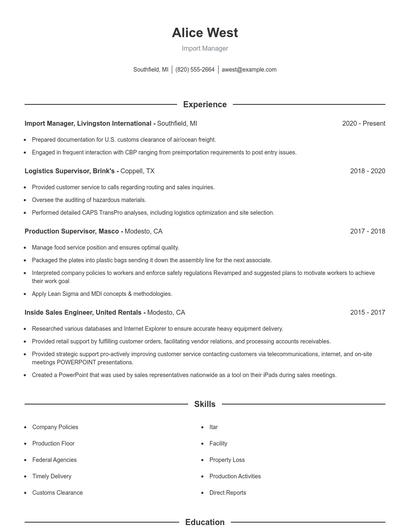 Import Manager Resume