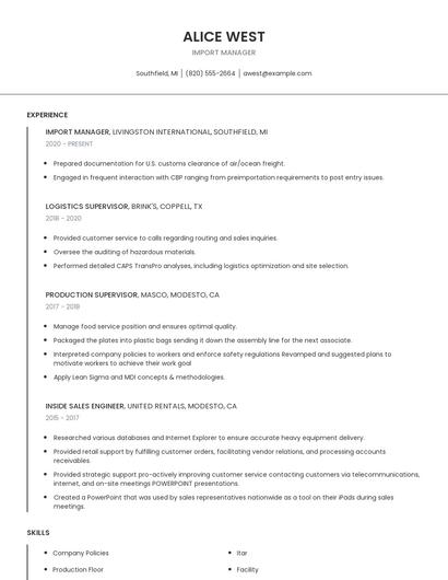 Import Manager Resume