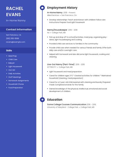 In-Home Nanny Resume