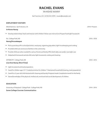 In-Home Nanny Resume