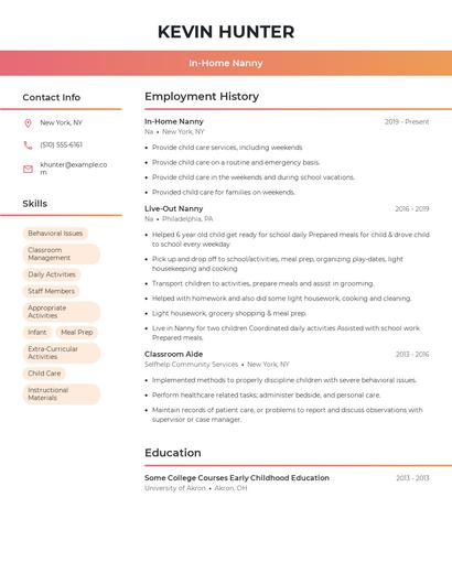 In-Home Nanny Resume