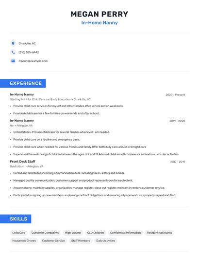 In-Home Nanny Resume