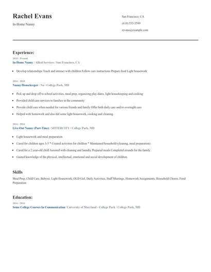 In-Home Nanny Resume
