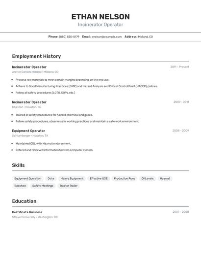 Incinerator Operator Resume