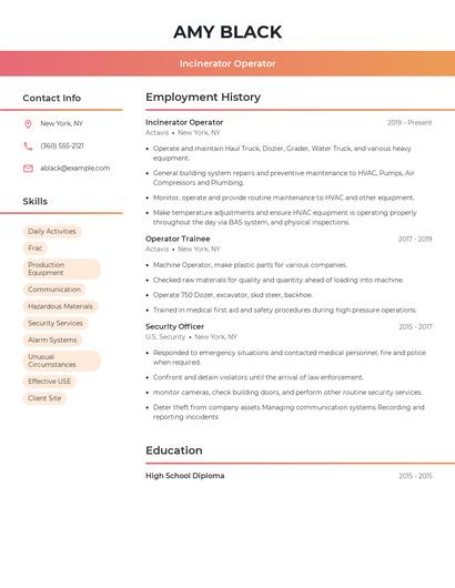 Incinerator Operator Resume