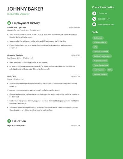 Incinerator Operator Resume
