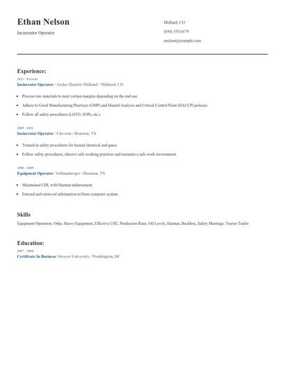 Incinerator Operator Resume