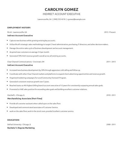 Indirect Account Executive Resume