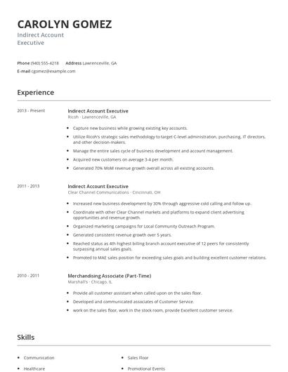 Indirect Account Executive Resume