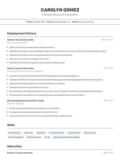 Indirect Account Executive Resume