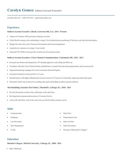 Indirect Account Executive Resume
