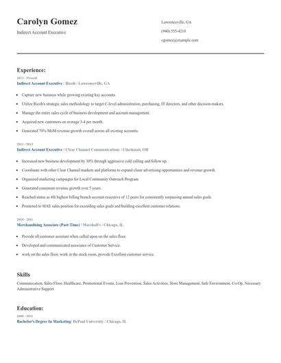 Indirect Account Executive Resume