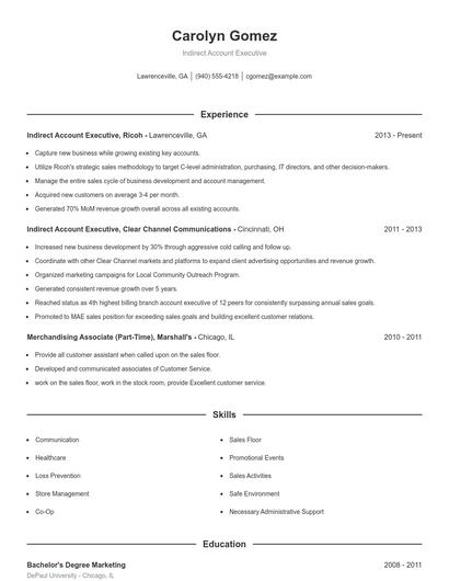 Indirect Account Executive Resume