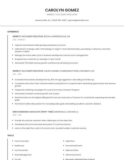 Indirect Account Executive Resume