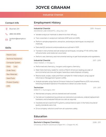 Industrial Chemist Resume