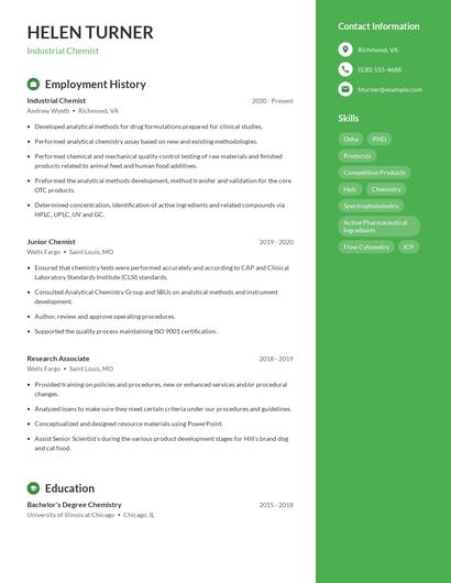 Industrial Chemist Resume