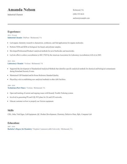 Industrial Chemist Resume