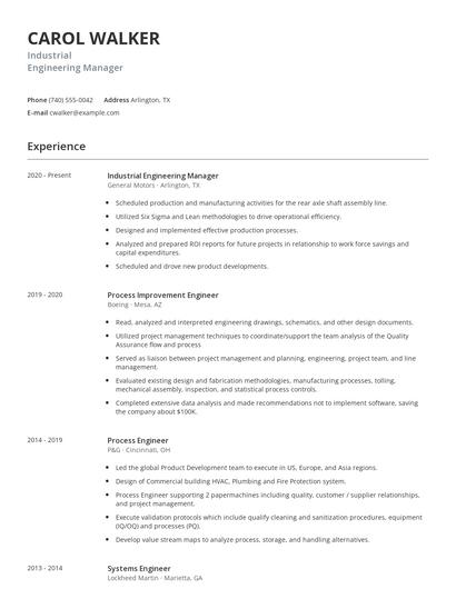 Industrial Engineering Manager Resume