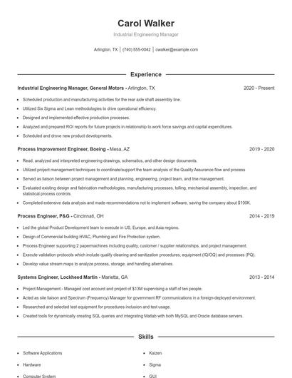 Industrial Engineering Manager Resume