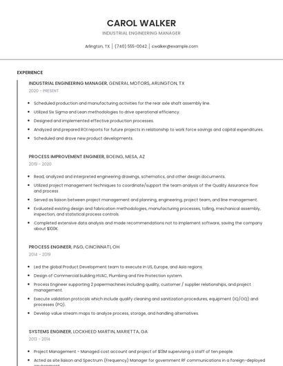 Industrial Engineering Manager Resume