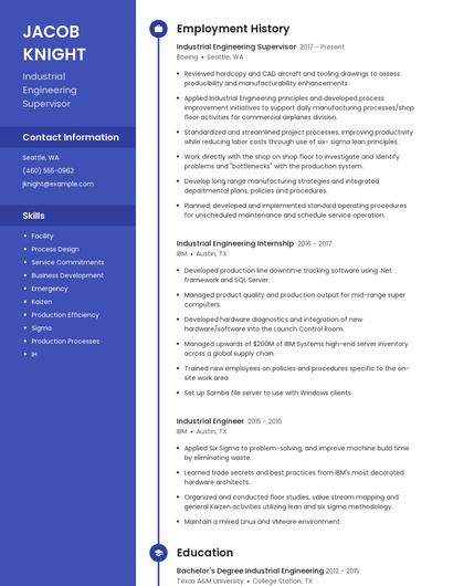 Industrial Engineering Supervisor Resume