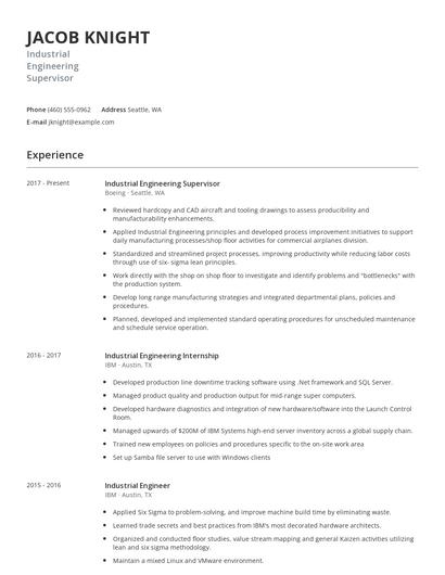 Industrial Engineering Supervisor Resume
