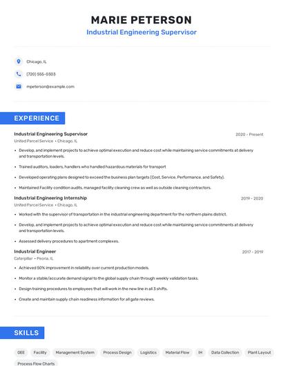 Industrial Engineering Supervisor Resume
