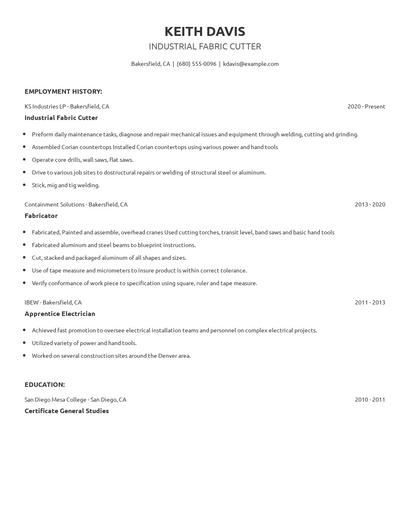 Industrial Fabric Cutter Resume
