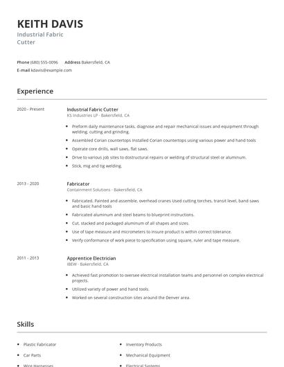Industrial Fabric Cutter Resume