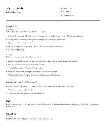 Industrial Fabric Cutter Resume