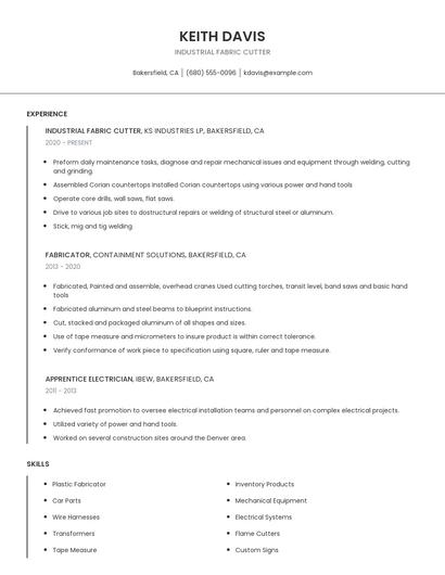 Industrial Fabric Cutter Resume