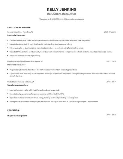 Industrial Insulator Resume