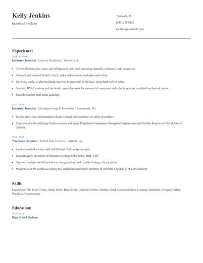 Industrial Insulator Resume