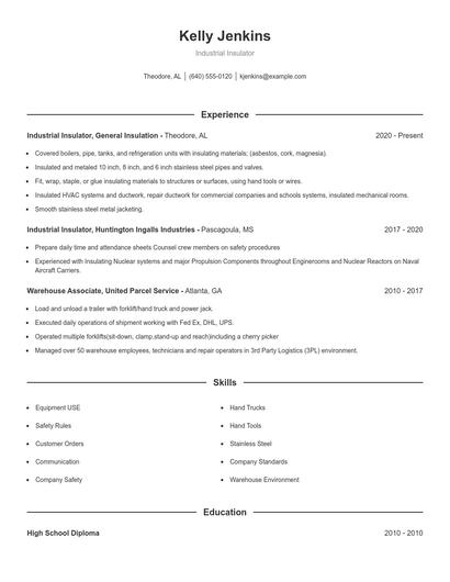 Industrial Insulator Resume