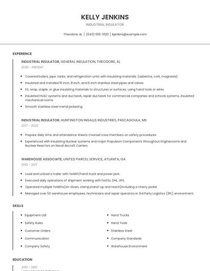 Industrial Insulator Resume